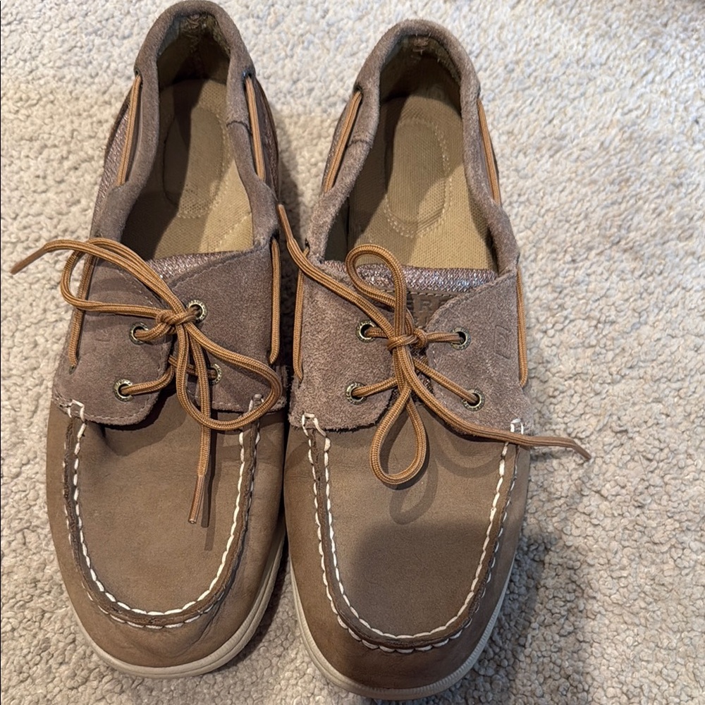 Sperry Dark Tan and Gold. Barely worn. Size 10